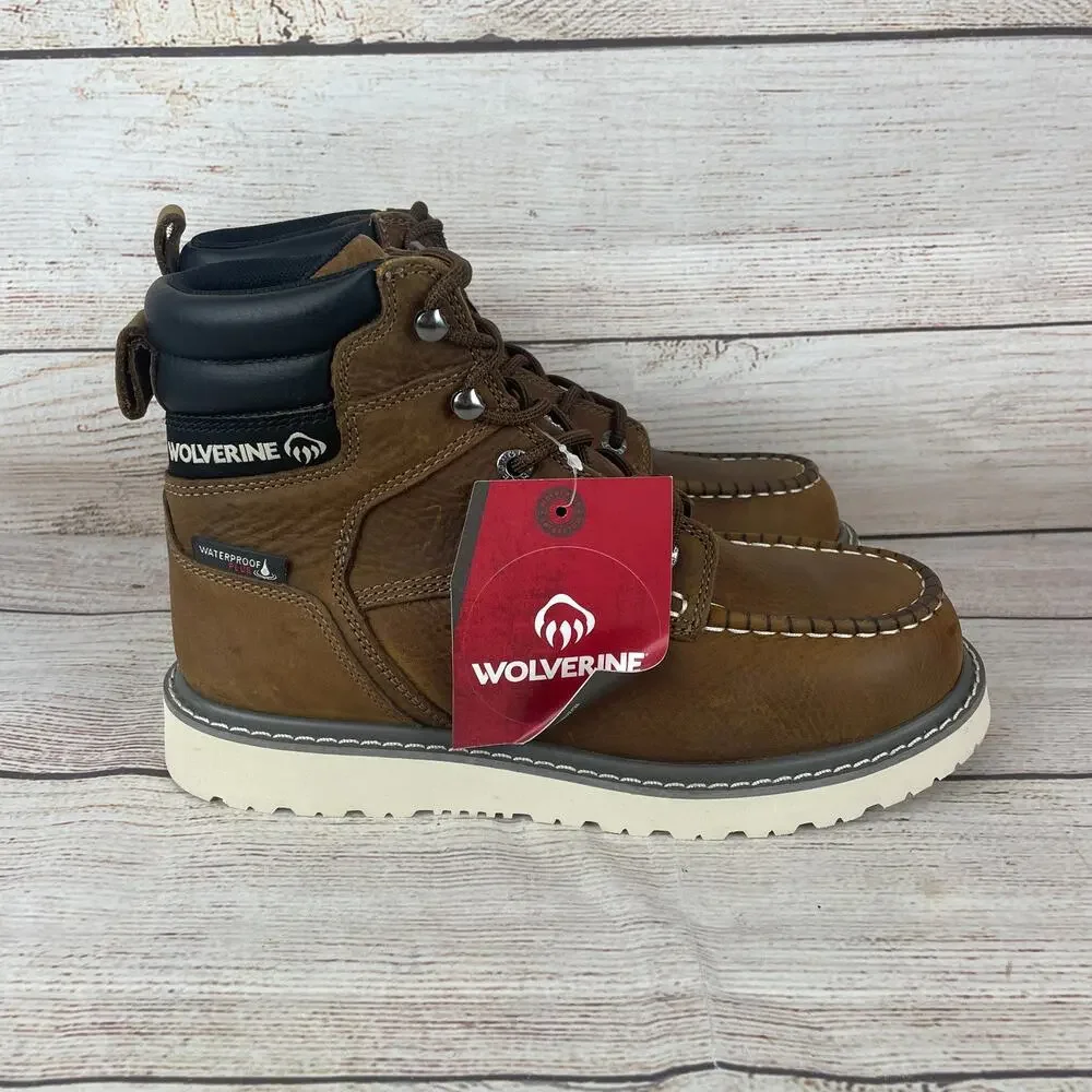 Wolverine Mens Sz 7.5M Trade Wedge Waterproof Work Boots Brown Leather
